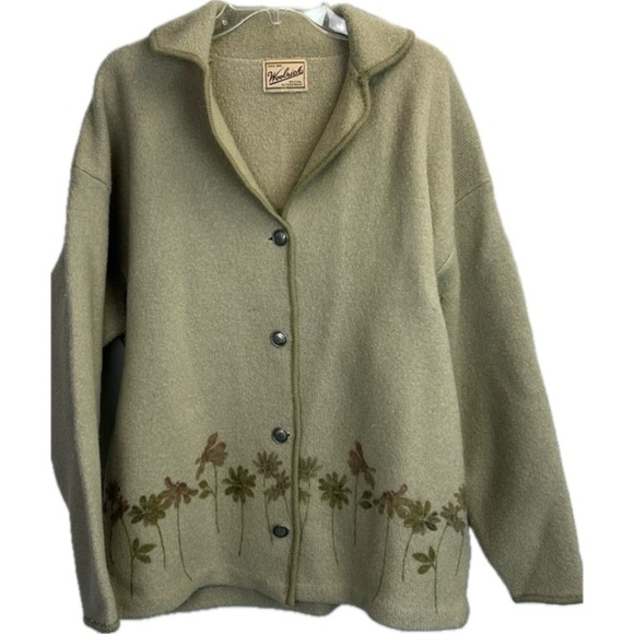 Woolrich Women’s Floral Pure Wool Button-Up Heavy Sweater Cardigan Size XL - Picture 1 of 6